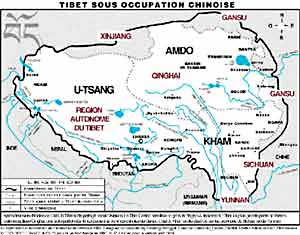 Carte du Tibet sous occupation chinoise