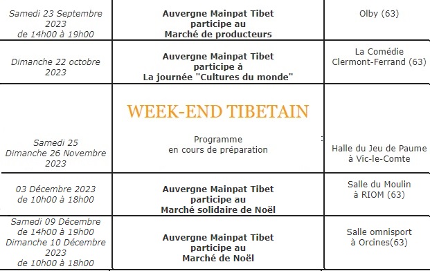 agenda 2023 AUVERGNE MAINPAT TIBET